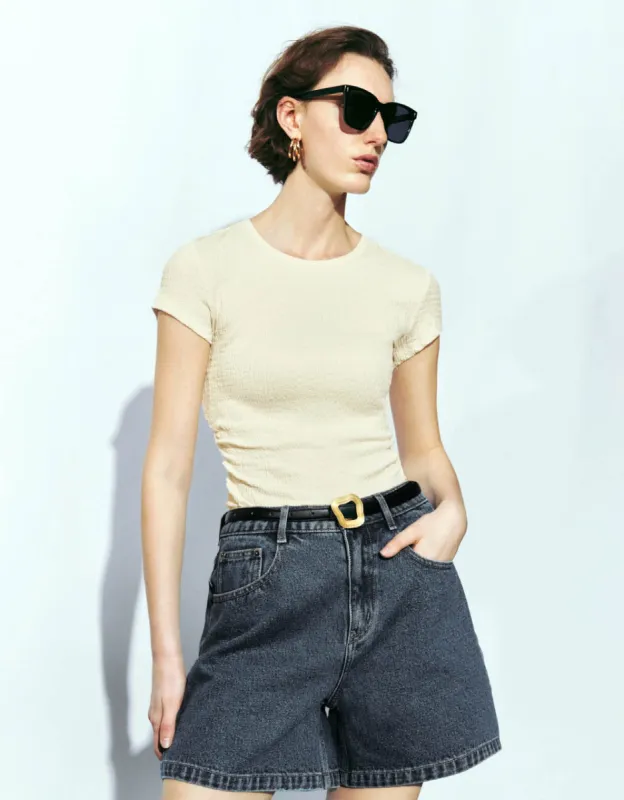 Textured Crew Neck Knitted Skinny T-Shirt sold by Urban Revivo