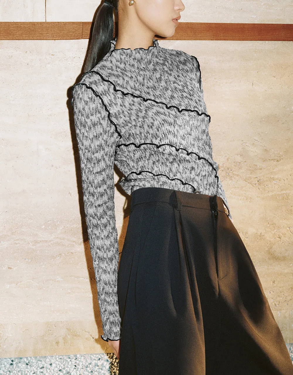 Frill Trim Crew Neck Skinny T-Shirt sold by Urban Revivo product image thumbnail 2