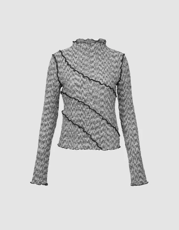 Frill Trim Crew Neck Skinny T-Shirt sold by Urban Revivo