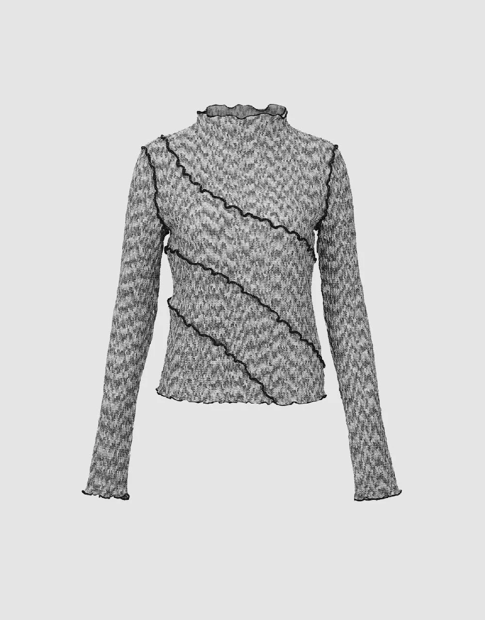 Frill Trim Crew Neck Skinny T-Shirt sold by Urban Revivo