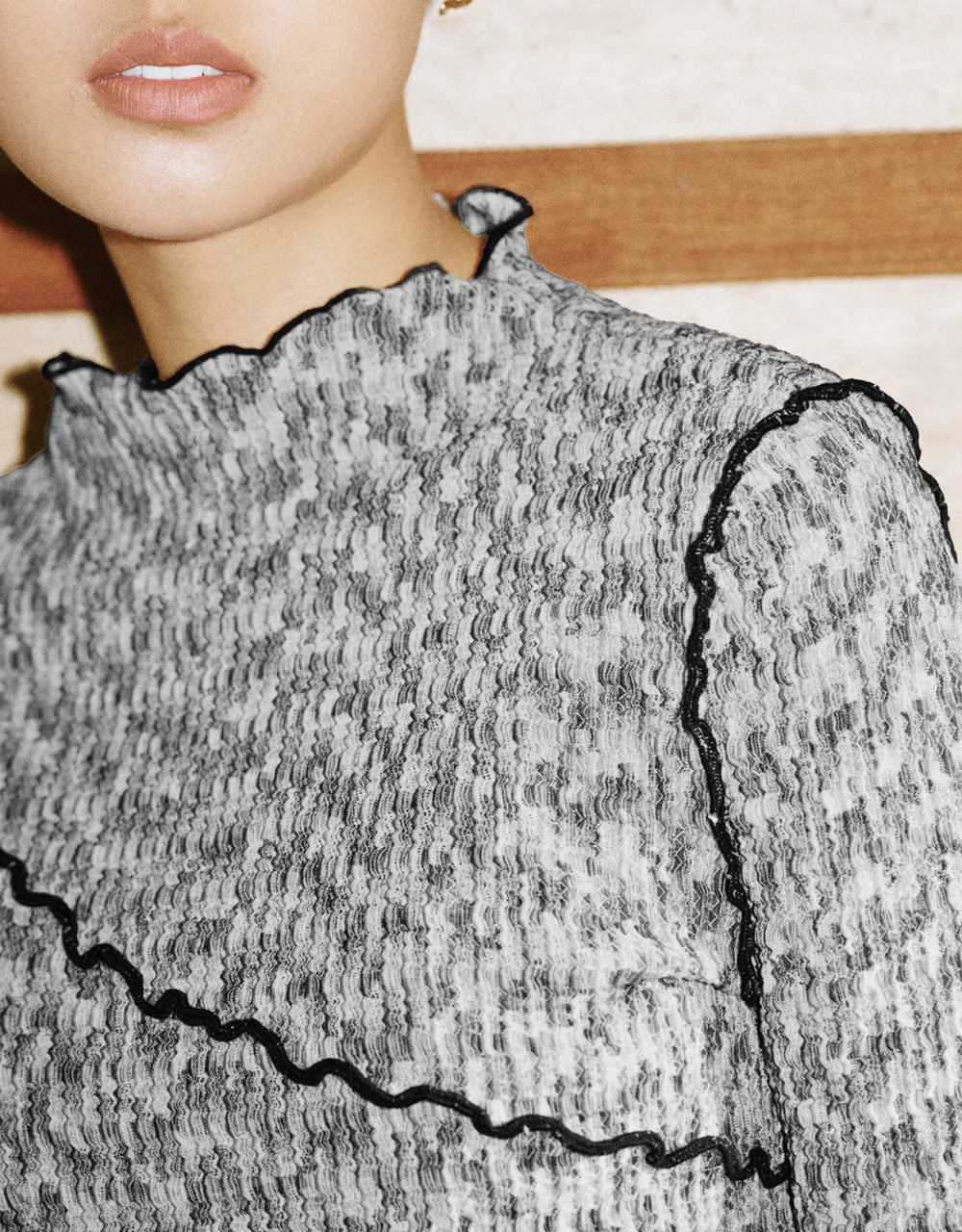 Frill Trim Crew Neck Skinny T-Shirt sold by Urban Revivo product image thumbnail 4