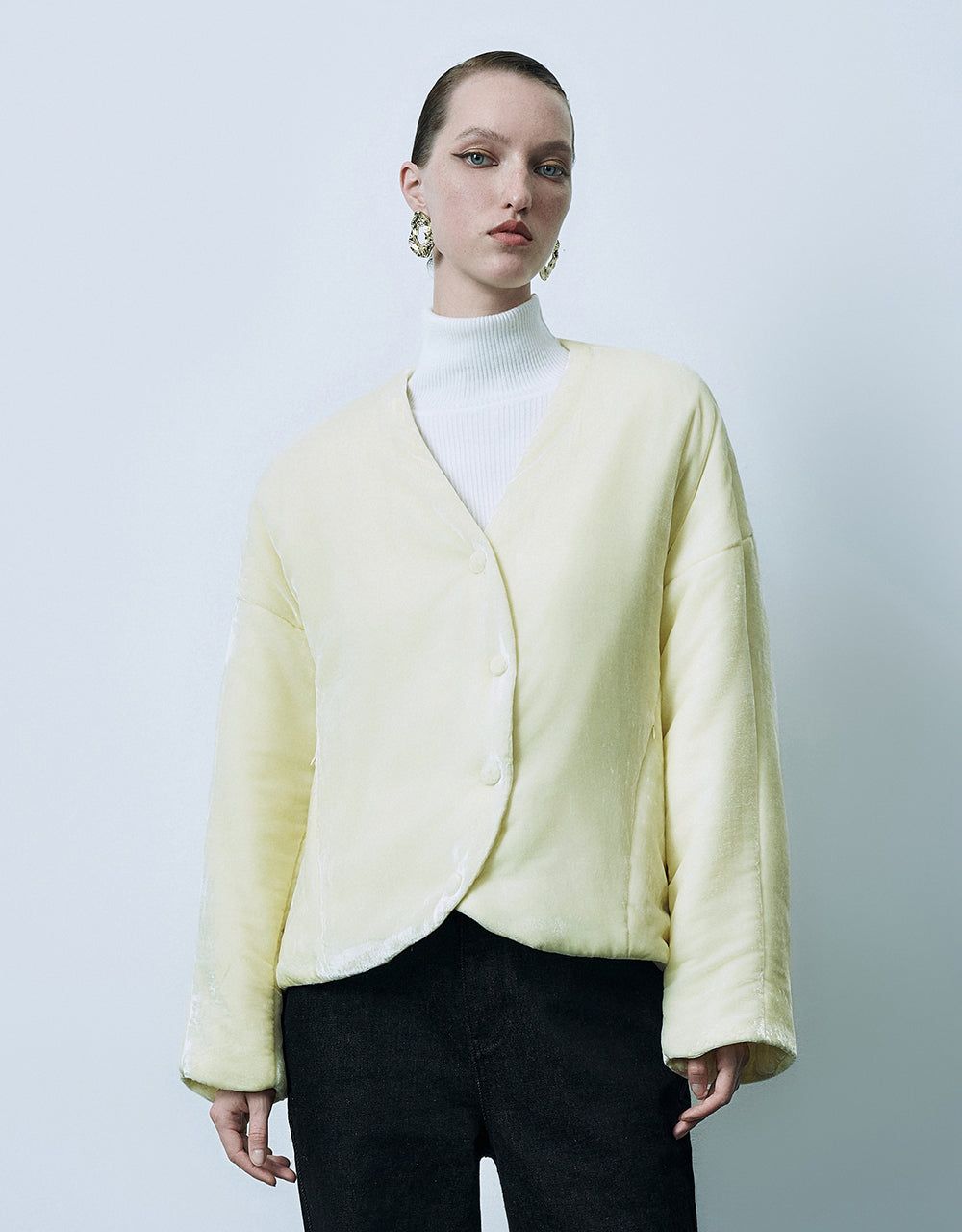 Drop Shoulder Sleeve V-Neck Padded Coat sold by Urban Revivo