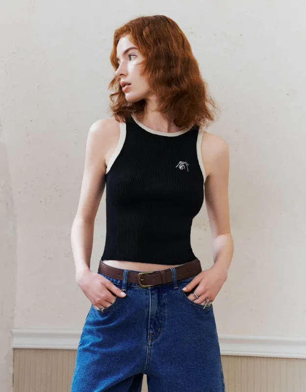 Skinny Crew Neck Knitted Tank Top sold by Urban Revivo