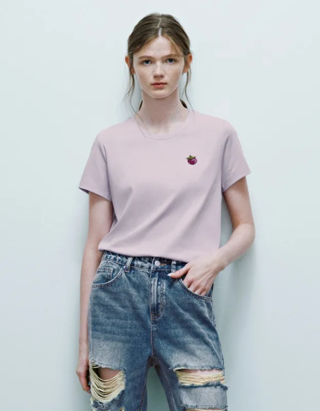 Fruit Embroidered Crew Neck Skinny T-Shirt sold by Urban Revivo