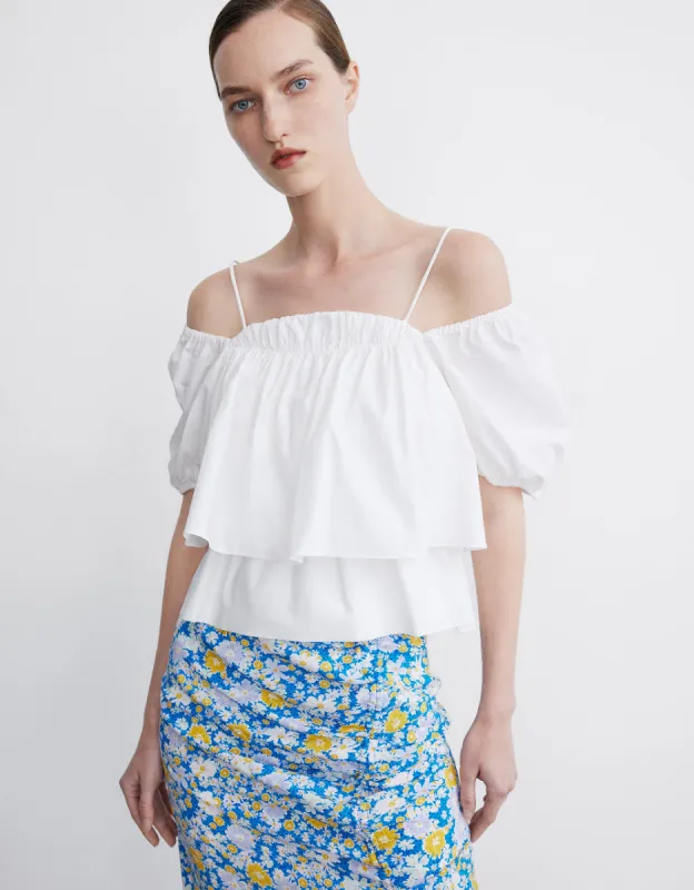 Puff Sleeve Off-Shoulder Overhead Shirt sold by Urban Revivo