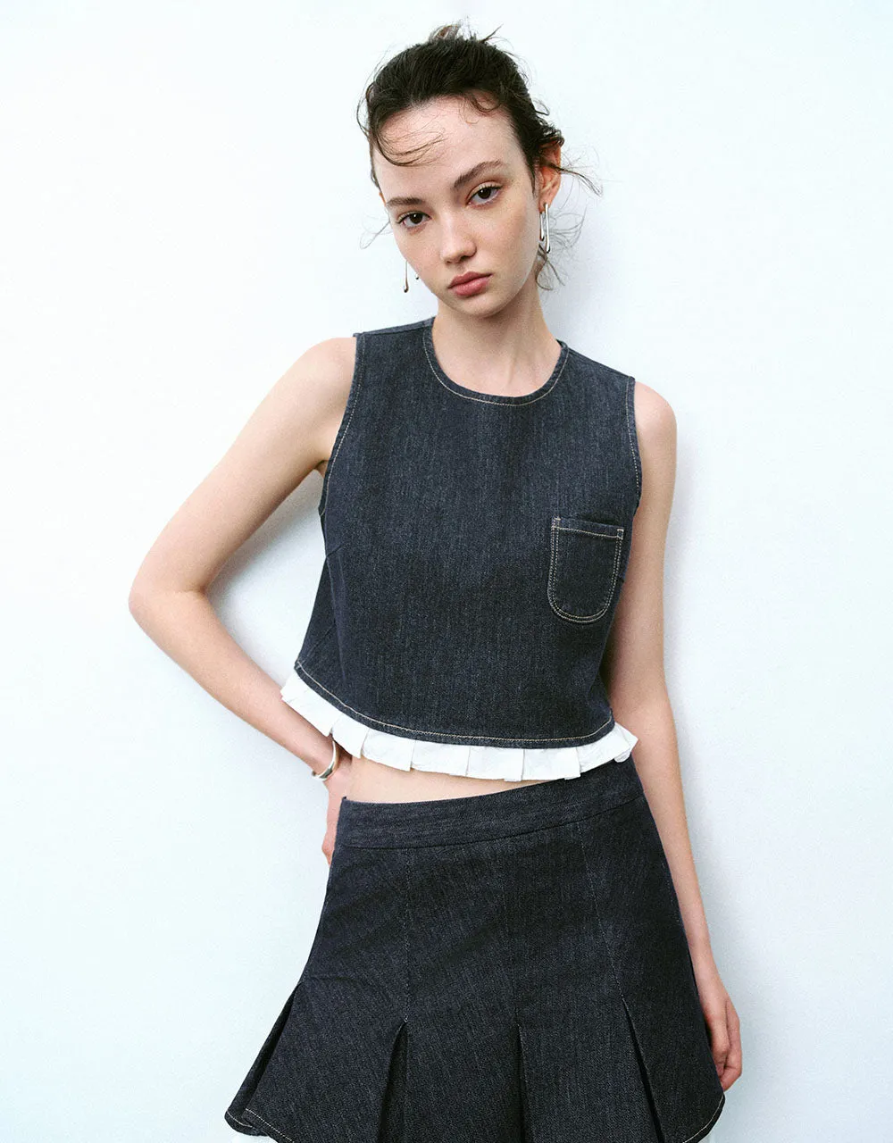 Sleeveless Crew Neck Denim Top sold by Urban Revivo