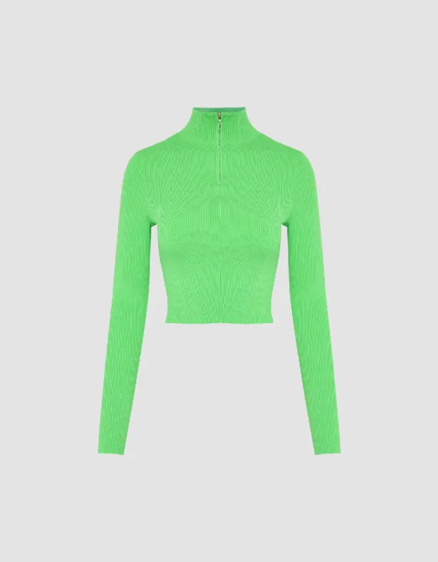 Zip Half Placket Skinny Knitted T-Shirt sold by Urban Revivo