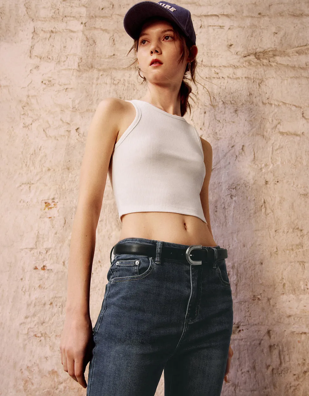 Crew Neck Cropped Knitted Tank Top sold by Urban Revivo