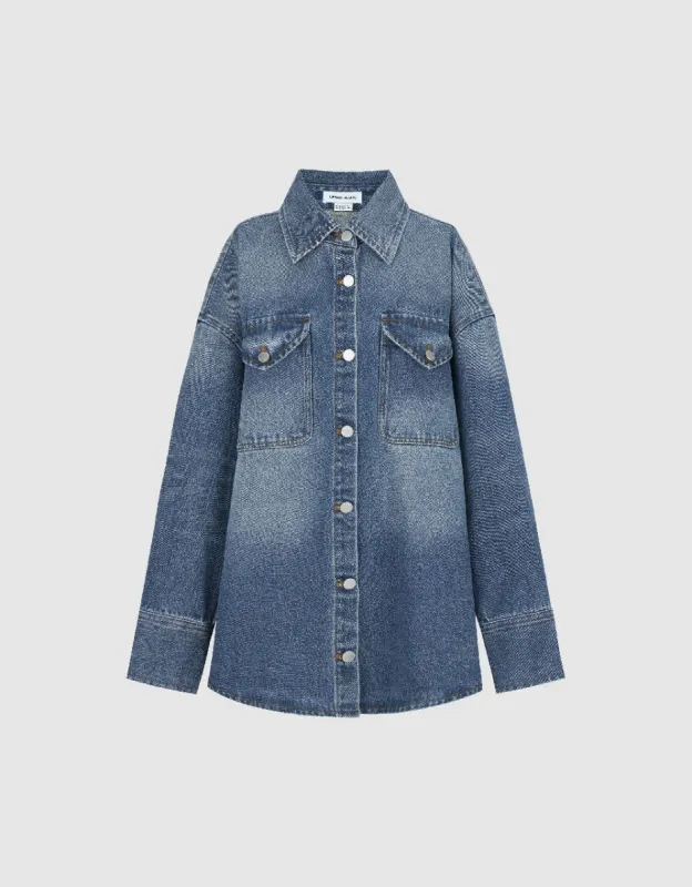 Drop Shoulder Sleeve Denim Shirt sold by Urban Revivo
