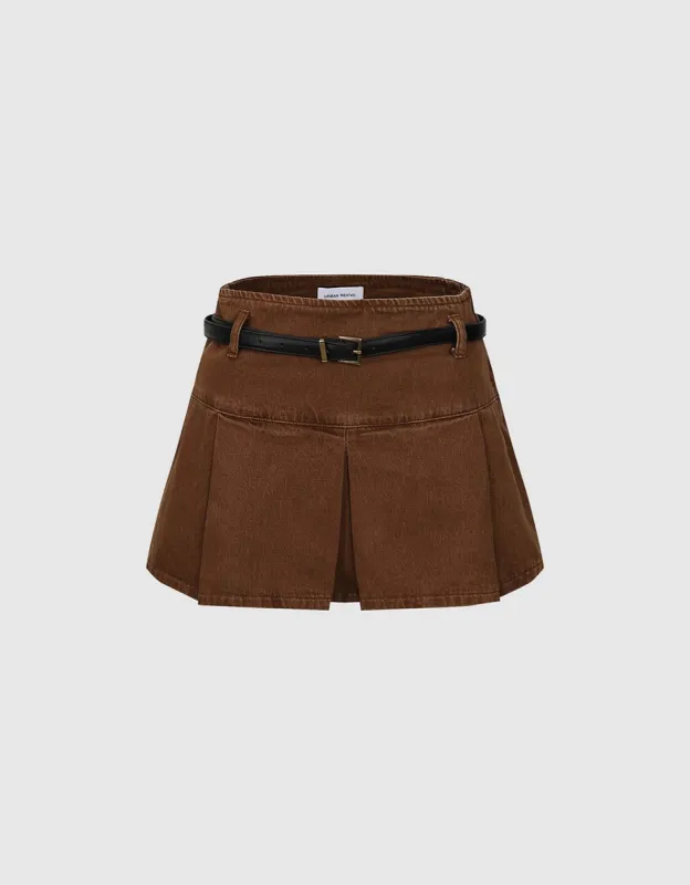 Pleated Mini A-Line Denim Skirt made by Urban Revivo