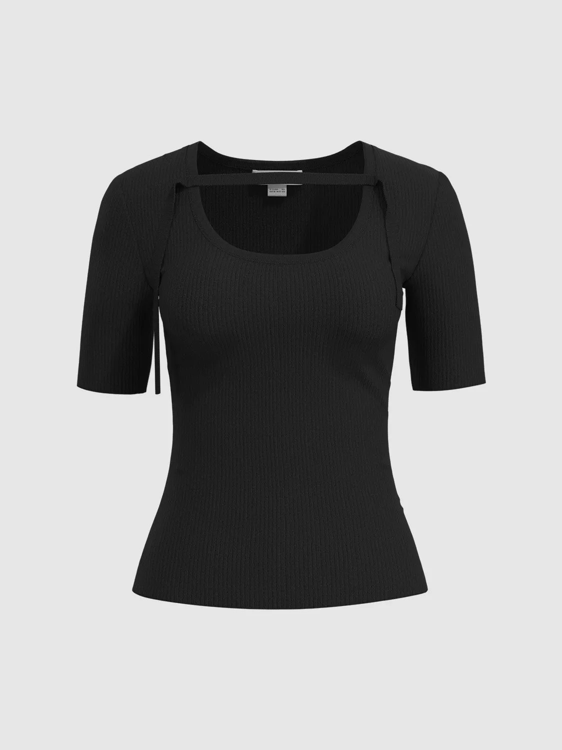 Keyhole Neck Skinny Knitted T-Shirt sold by Urban Revivo product image thumbnail 2