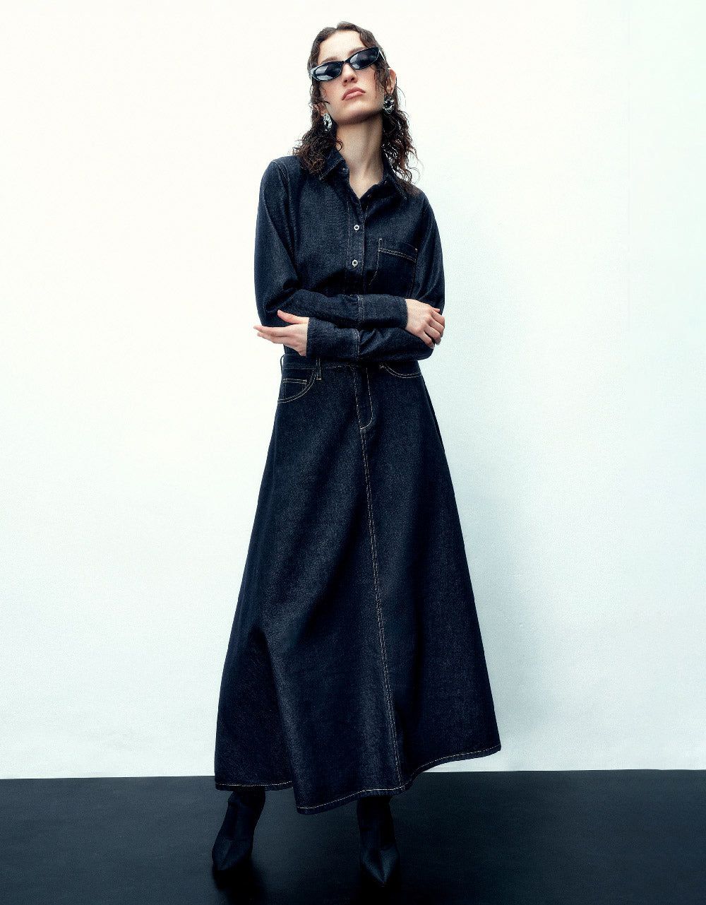 Button Up Lapel Denim Shirt sold by Urban Revivo