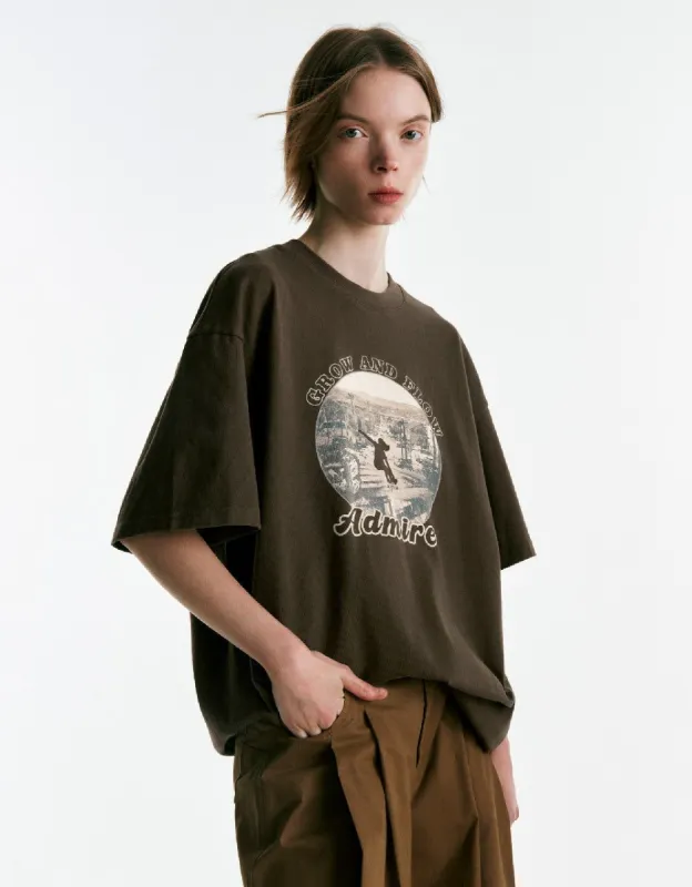 Admire Printed Crew Neck Loose Loose T-Shirt made by Urban Revivo