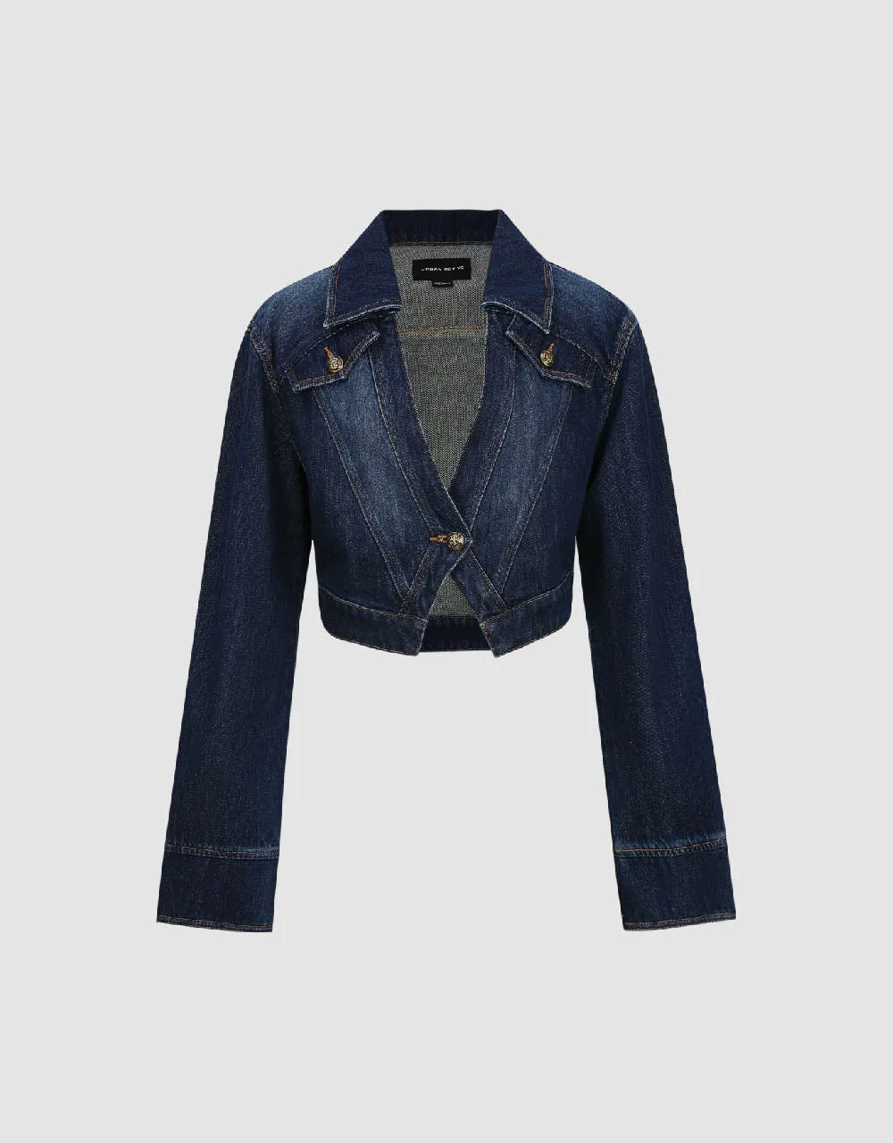 Cropped One Button Denim Jacket sold by Urban Revivo