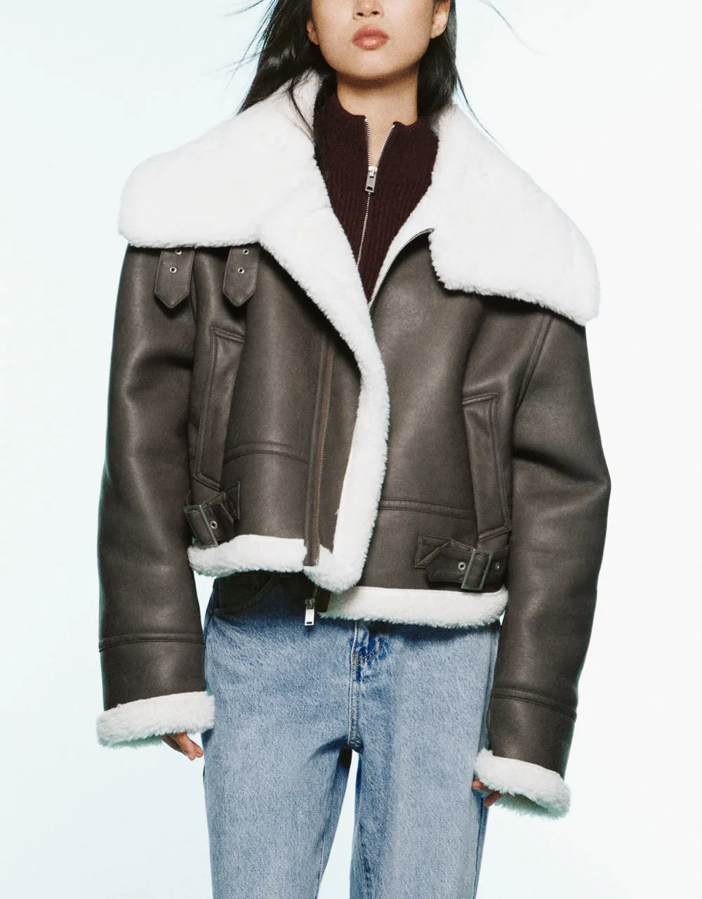 Zipper Front Vegan Leather Jacket sold by Urban Revivo product image thumbnail 2