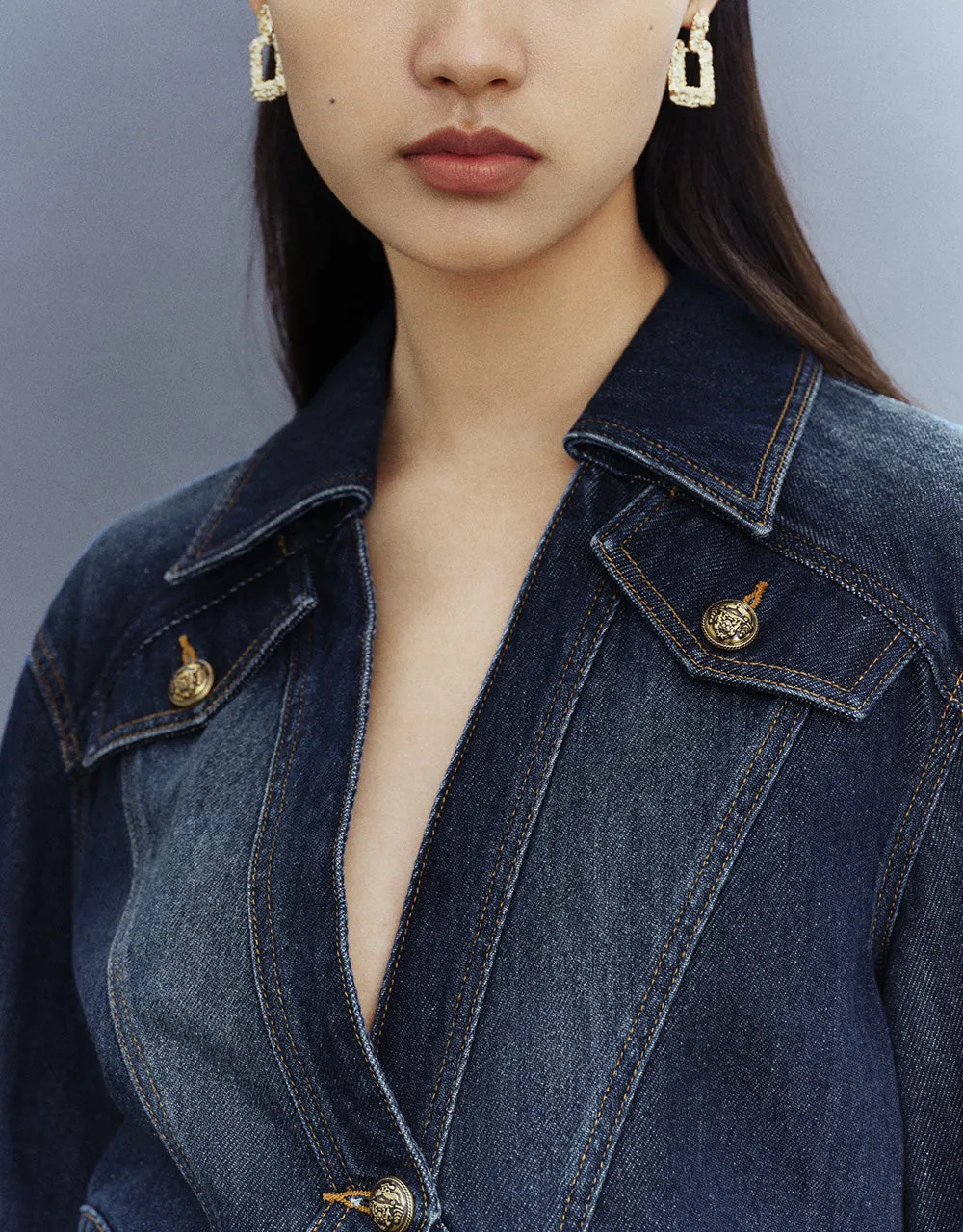 Cropped One Button Denim Jacket sold by Urban Revivo product image thumbnail 4