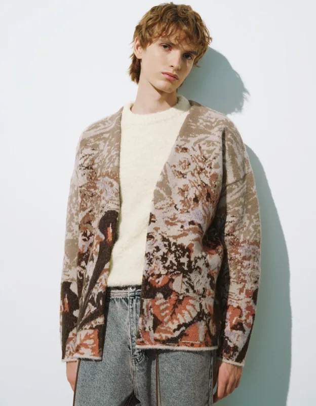 Tie Front Printed Knitted Cardigan sold by Urban Revivo