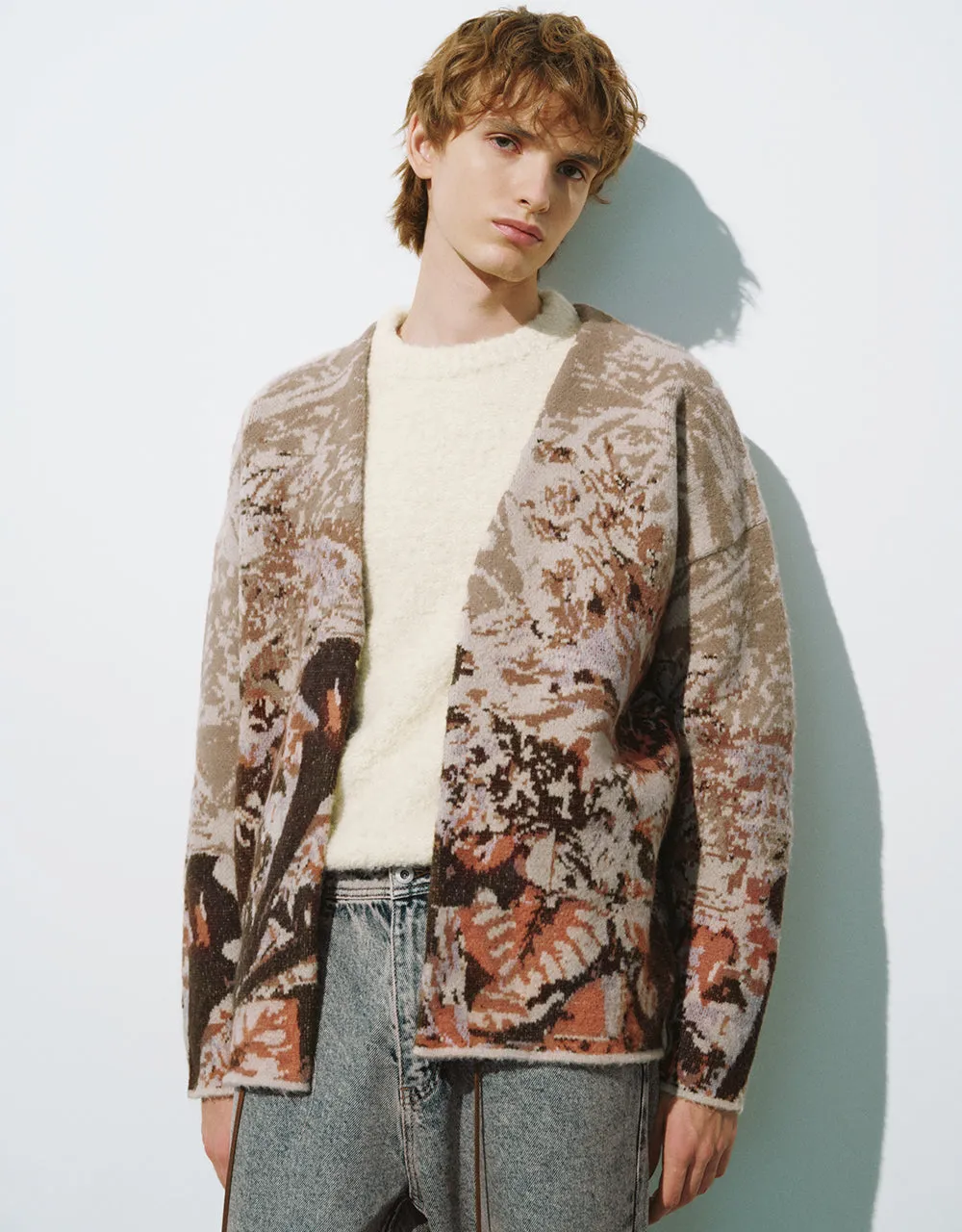 Tie Front Printed Knitted Cardigan sold by Urban Revivo