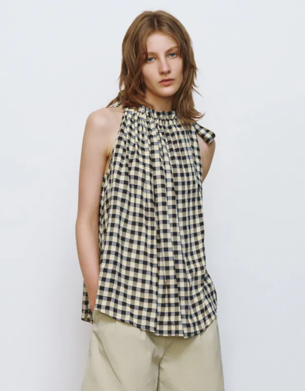 Halter Neck Plaid Sleeveless Blouse sold by Urban Revivo