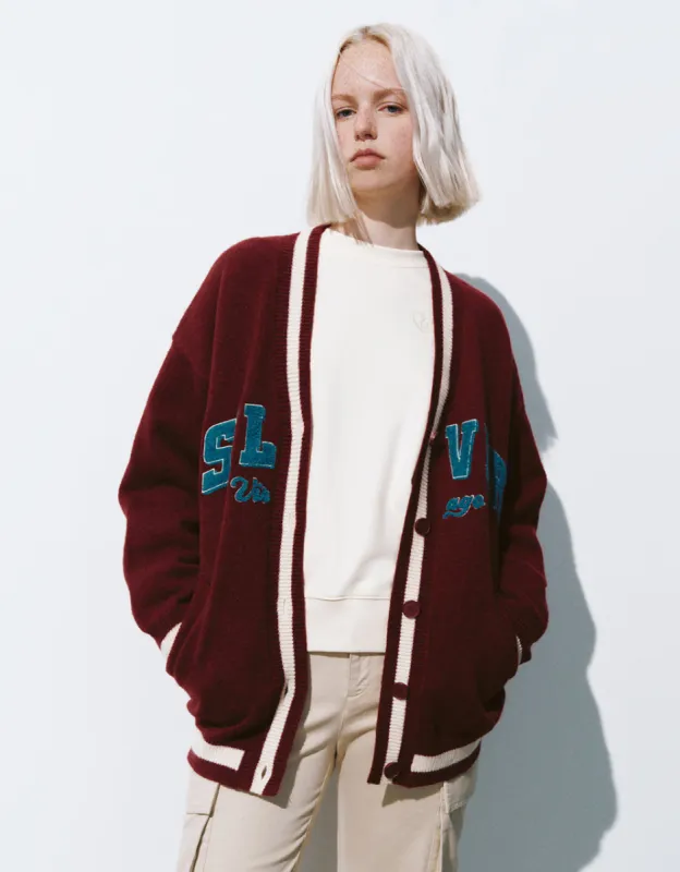 Letter Embroidered V-Neck Knitted Cardigan sold by Urban Revivo