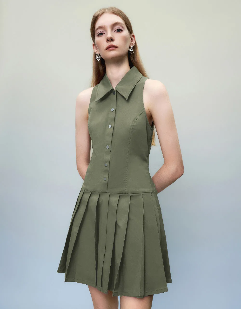 Sleeveless Lapel Skater Dress sold by Urban Revivo