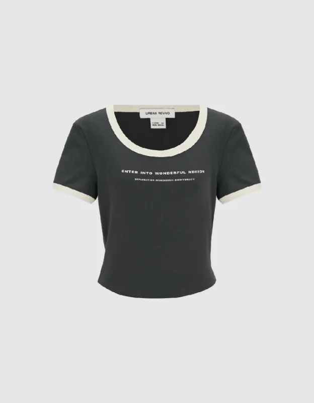 Letter Printed U Neck T-Shirt sold by Urban Revivo