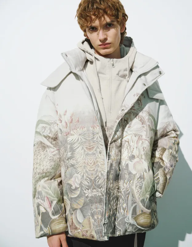 Printed Hooded Straight Padded Coat sold by Urban Revivo