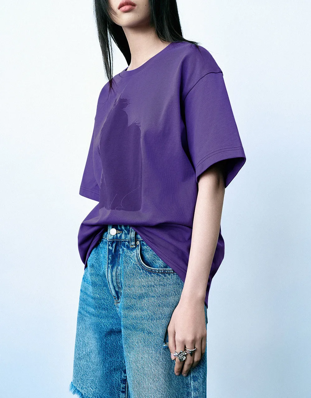 Cat Printed Crew Neck Loose T-Shirt sold by Urban Revivo product image thumbnail 3