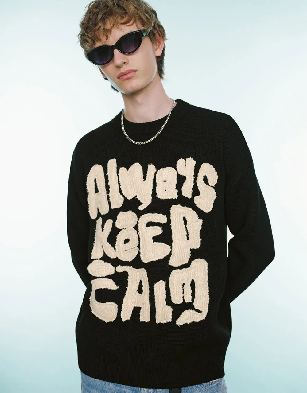 Slogan Embroidered Knitted T-Shirt sold by Urban Revivo