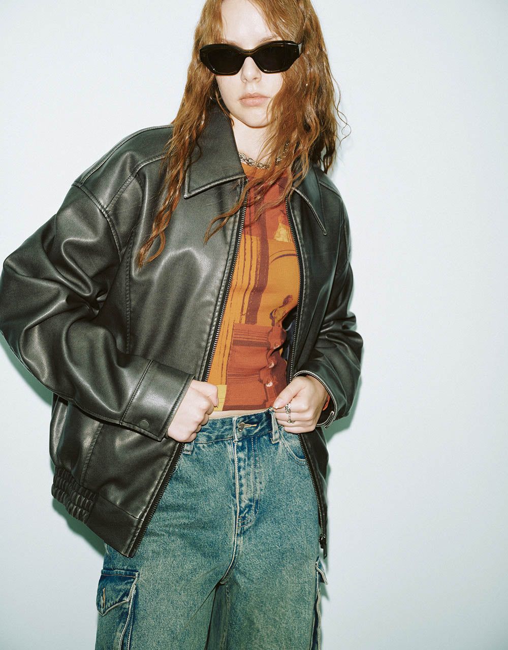 Zipper Front Vegan Leather Jacket sold by Urban Revivo product image thumbnail 3