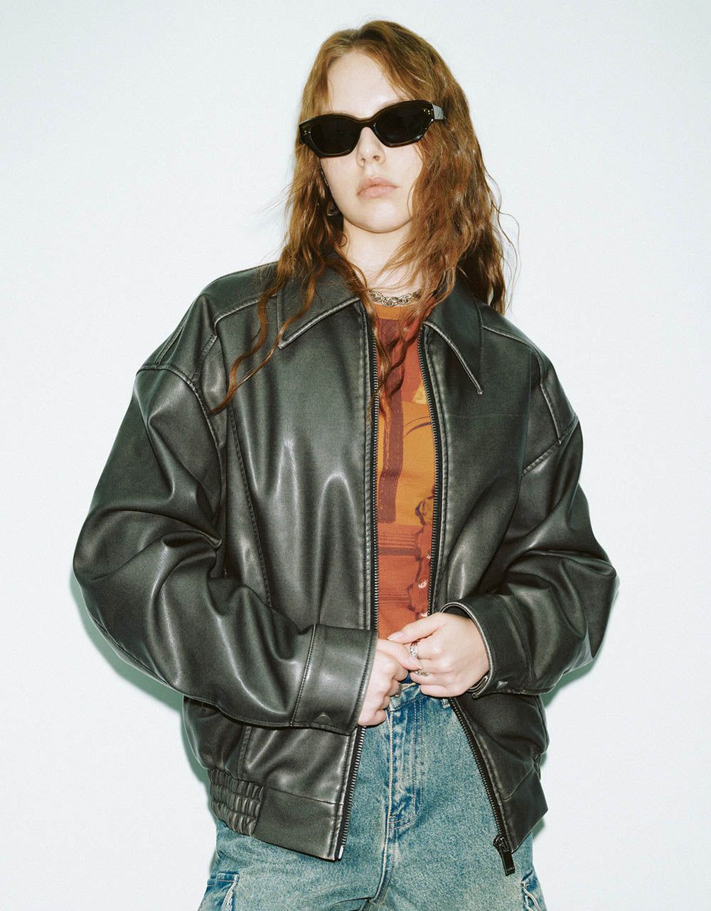 Zipper Front Vegan Leather Jacket sold by Urban Revivo