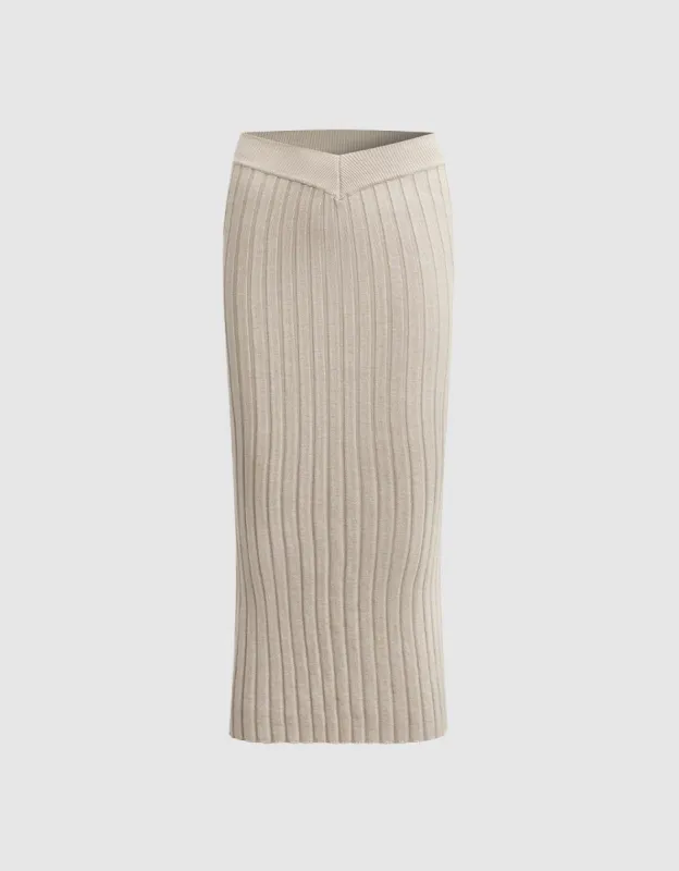 Skinny-Fit Long Knitted Skirt sold by Urban Revivo
