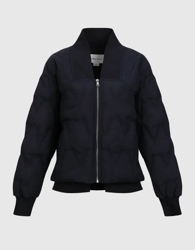 Zipper Front Straight Puffer Jacket sold by Urban Revivo