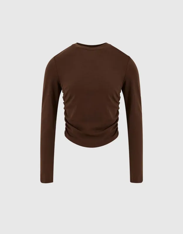 Ruched Crew Neck Knitted Loose T-Shirt sold by Urban Revivo