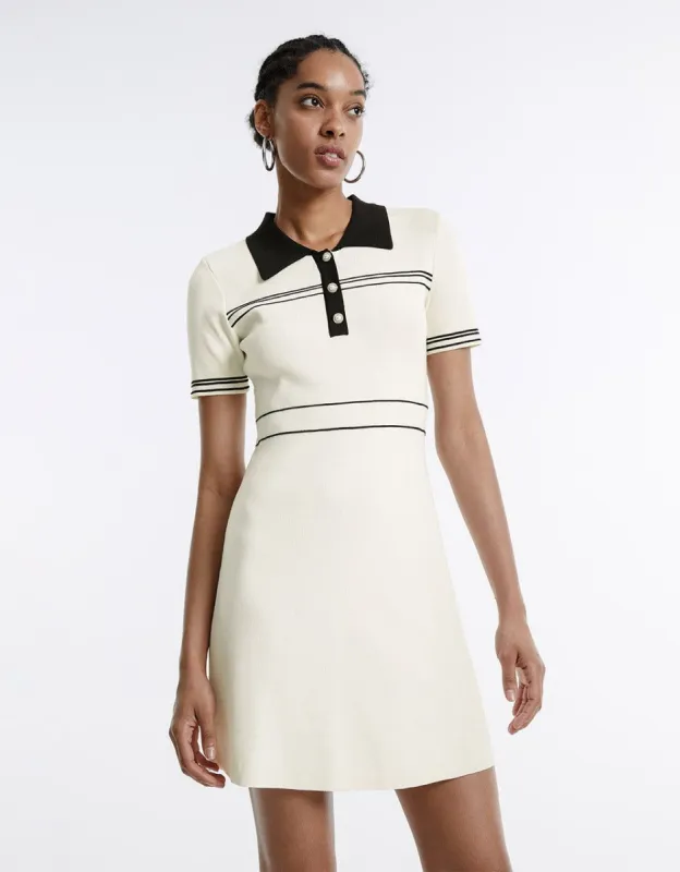 Contrast Color Knitted Polo Dress sold by Urban Revivo
