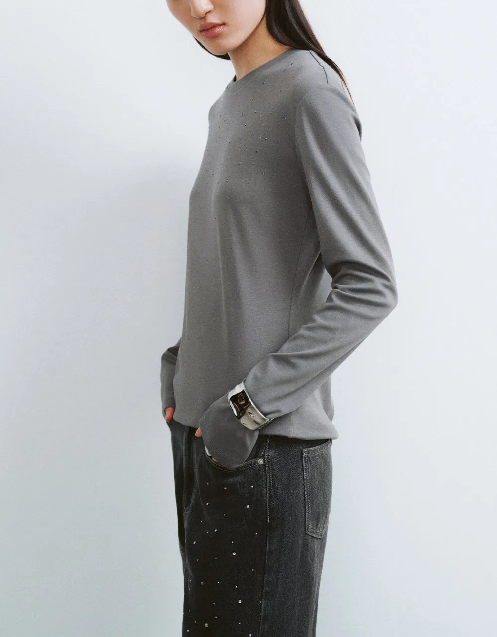 Rhinestone Decor Crew Neck T-Shirt sold by Urban Revivo product image thumbnail 3