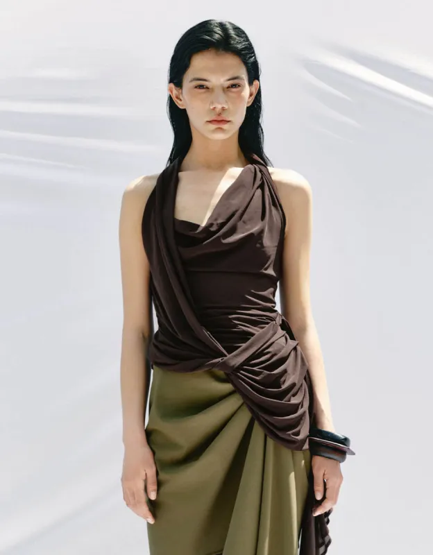Halter Cowl Neck Skinny Knitted Tank Top sold by Urban Revivo