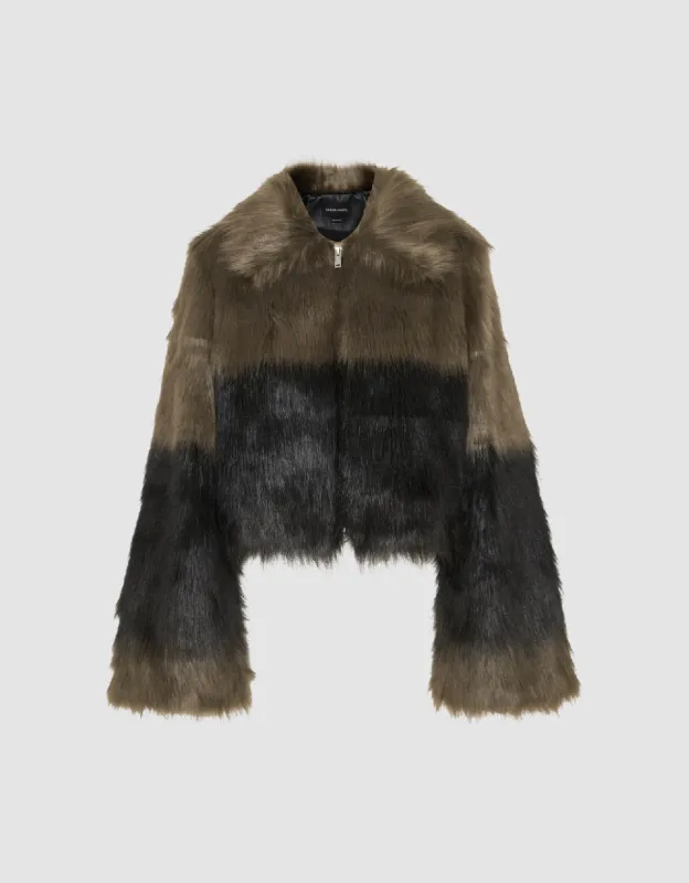 Two Toned Zipper Front Furry Coat sold by Urban Revivo