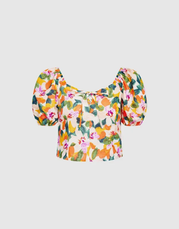 Floral Puff Sleeve Blouse sold by Urban Revivo