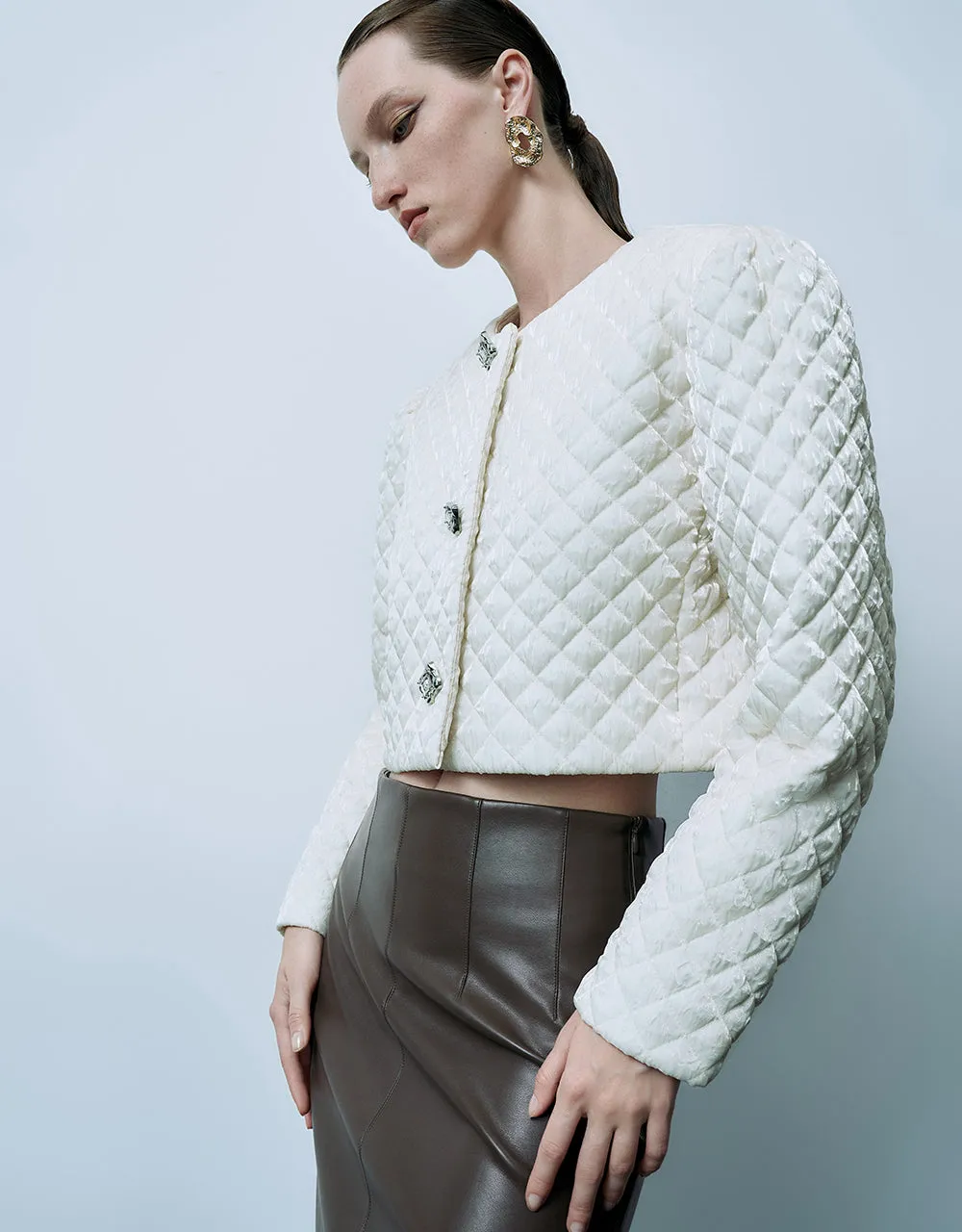 Embossed U Neck Padded Coat sold by Urban Revivo product image thumbnail 3