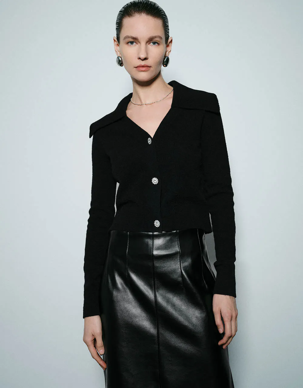 Lapel Straight Knitted Cardigan sold by Urban Revivo