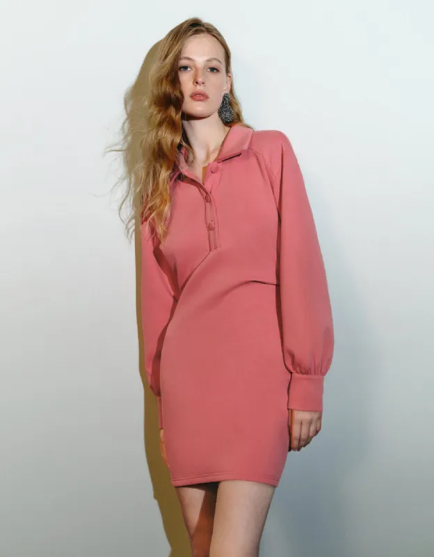 Button Half Placket Skater Polo Dress sold by Urban Revivo