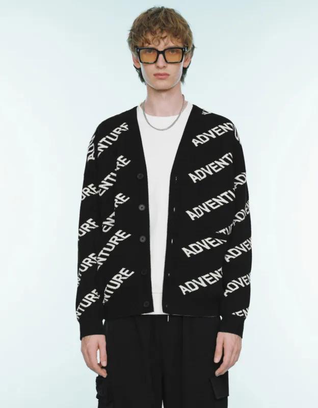 Monogram V-Neck Knitted Cardigan sold by Urban Revivo