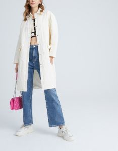 Textured Floral Embroidery Button Up Lightweight Winter Coat sold by Urban Revivo