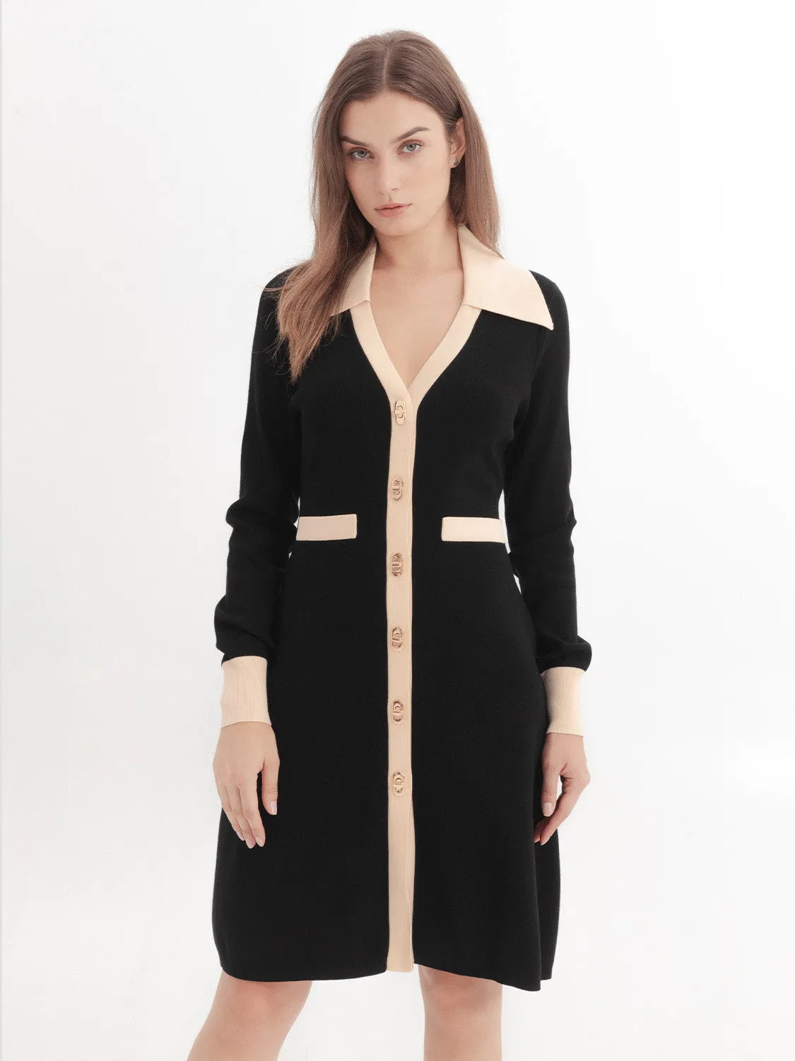 Collared Neck Skinny Knitted Dress sold by Urban Revivo