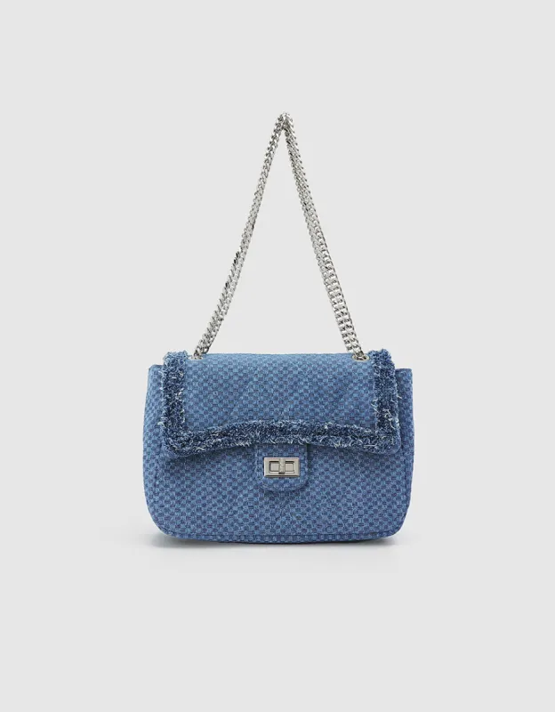 Raw Trim Chain Strap Denim Shoulder Bag sold by Urban Revivo