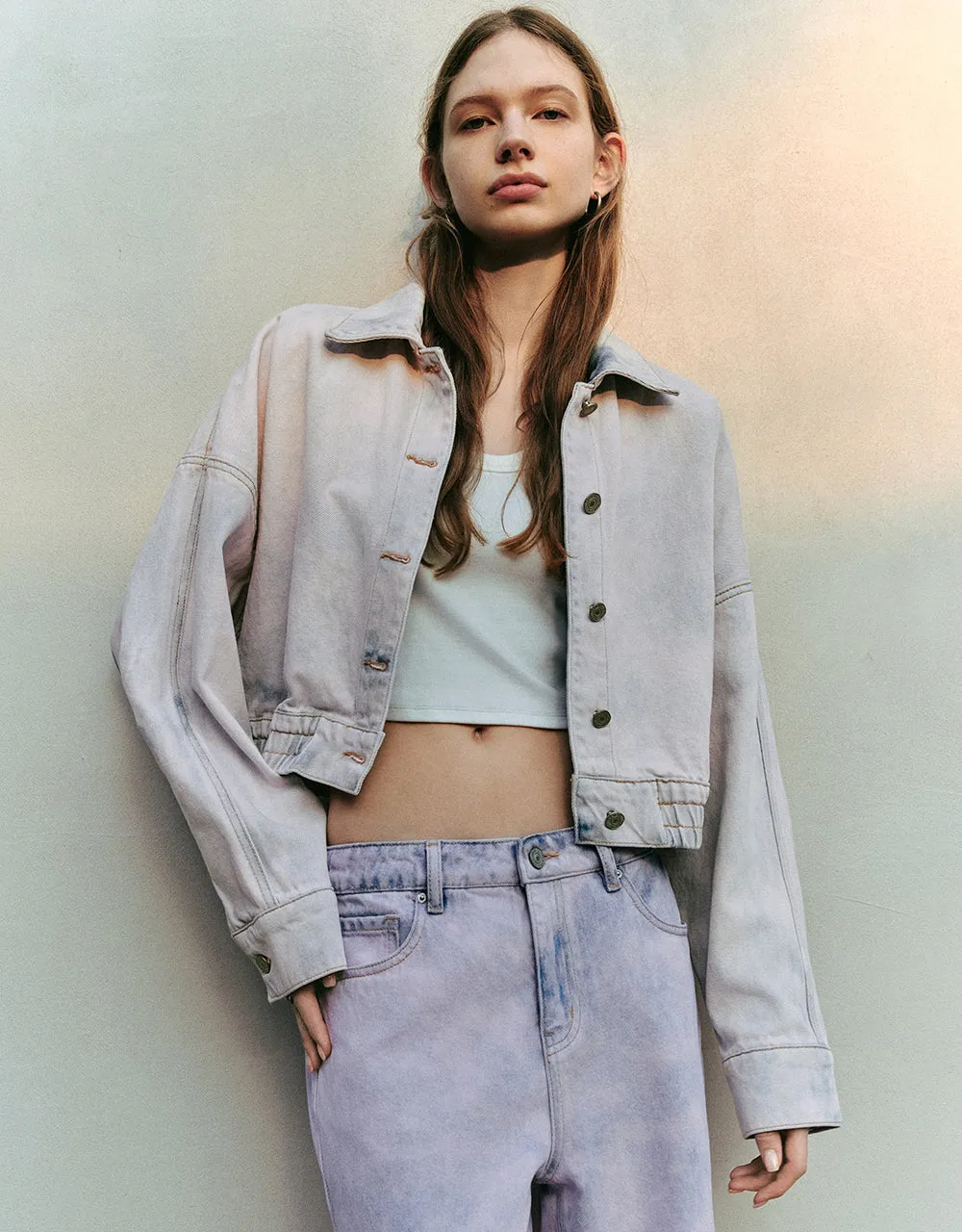 Drop Shoulder Sleeve Denim Jacket sold by Urban Revivo