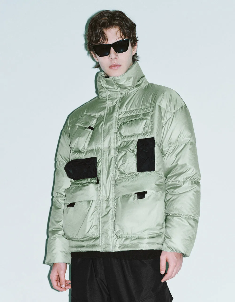 Multi-Pocket Stand Collar Puffer Jacket sold by Urban Revivo