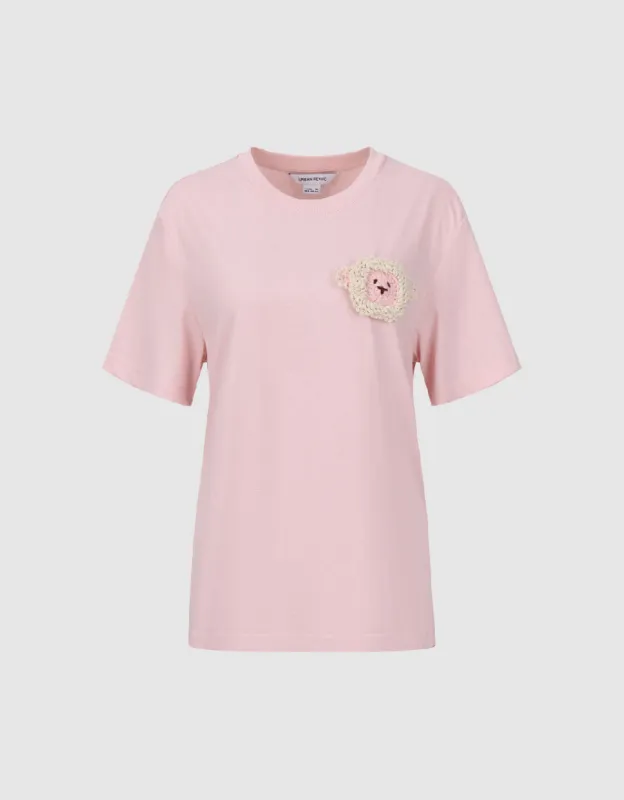 Embroidered Crew Neck Straight T-Shirt sold by Urban Revivo