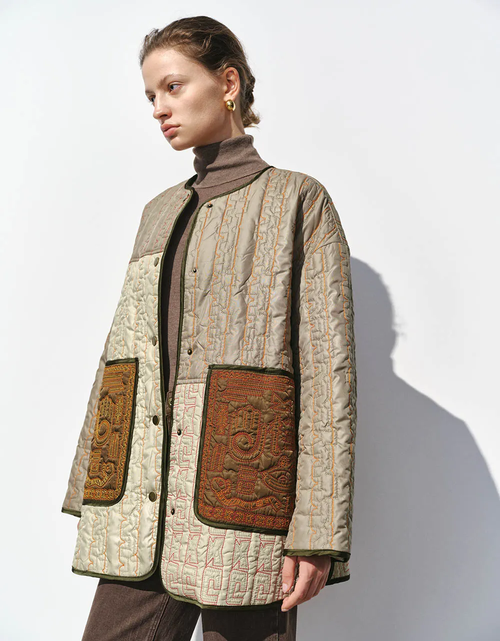 Embossed U Neck Padded Coat sold by Urban Revivo product image thumbnail 3